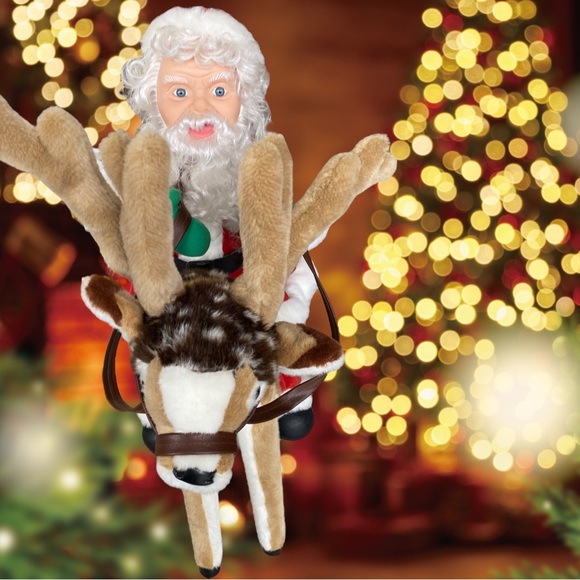 Santa Claus riding reindeer vintage